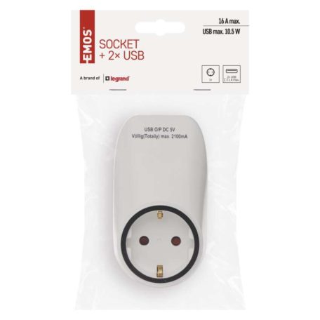 EMOS Aljzat 2xUSB SCHUKO, fehér