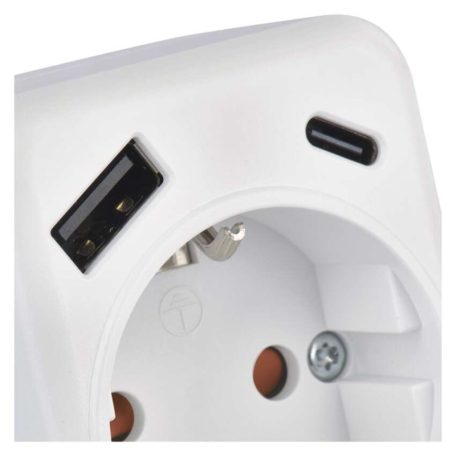 Aljzat elágazó 1×, 1×USB-A+1×USB-C, fehér