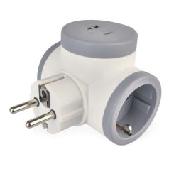 Aljzat elágazó 2×, 1×USB-A+1×USB-C, fehér-szürke