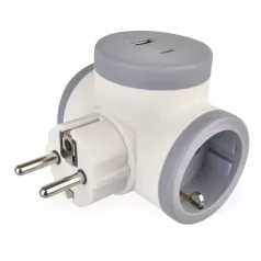 Aljzat elágazó 2×, 1×USB-A+1×USB-C, fehér-szürke