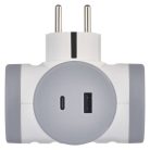 Aljzat elágazó 2×, 1×USB-A+1×USB-C, fehér-szürke