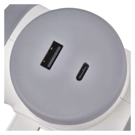 Aljzat elágazó 2×, 1×USB-A+1×USB-C, fehér-szürke