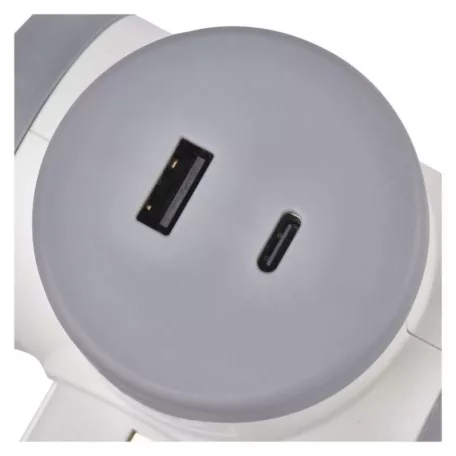 Aljzat elágazó 2×, 1×USB-A+1×USB-C, fehér-szürke