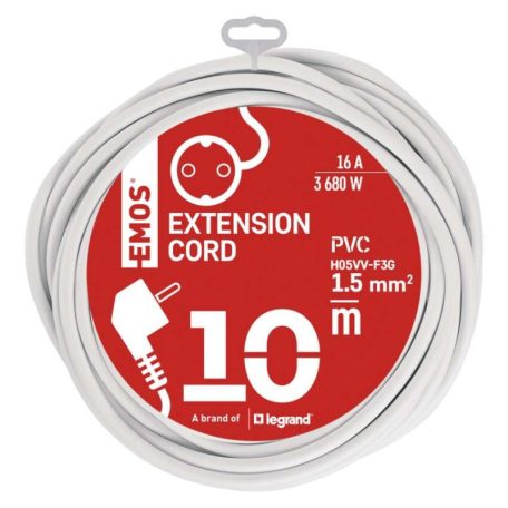 Hosszabbító 10 m / 1 aljzat / fehér / PVC / 1,5 mm2