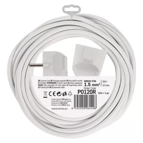 Hosszabbító 10 m / 1 aljzat / fehér / PVC / 1,5 mm2