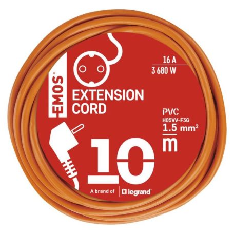 Hosszabbító 10 m / 1 aljzat / narancssárga / PVC / 250 V / 1,5 mm2