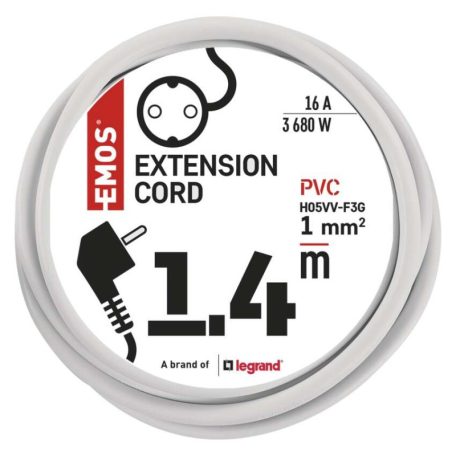 Hosszabbító 1,4 m  /  1 aljzat  /  fehér  /  PVC  /  1 mm2