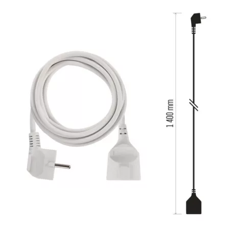 Hosszabbító 1,4 m  /  1 aljzat  /  fehér  /  PVC  /  1 mm2