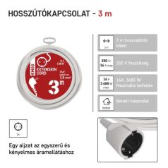 Hosszabbító 3 m / 1 aljzat / fehér / PVC / 1,5 mm2