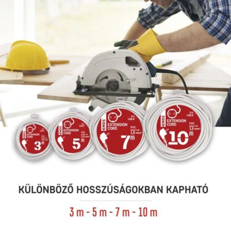 Hosszabbító 3 m / 1 aljzat / fehér / PVC / 1,5 mm2