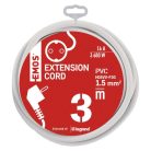 Hosszabbító 3 m / 1 aljzat / fehér / PVC / 1,5 mm2