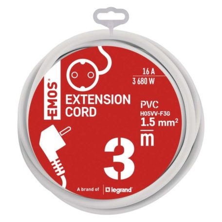 Hosszabbító 3 m / 1 aljzat / fehér / PVC / 1,5 mm2