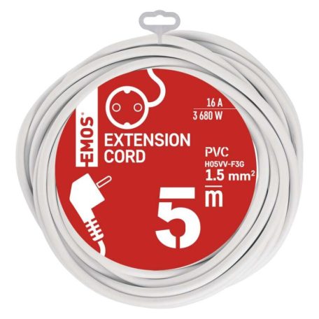 Hosszabbító 5 m / 1 aljzat / fehér / PVC / 1,5 mm2