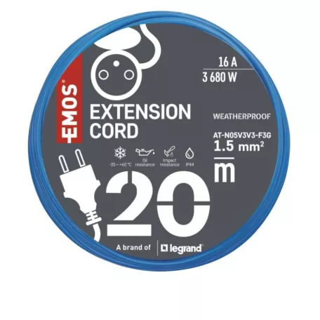 Fagyásálló hosszabbító kábel 20 m / 1 csatlakozó / kék / PVC / 230 V / 1,5 mm2