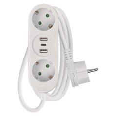   Hosszabbító 1,4 m / 2 aljzat+2×USB-A+1×USB-C / fehér / PVC / 1,5 mm2