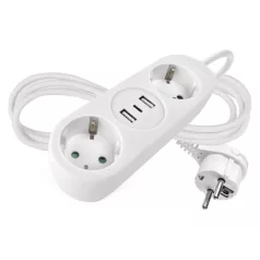   Hosszabbító 1,4 m / 2 aljzat+2×USB-A+1×USB-C / fehér / PVC / 1,5 mm2