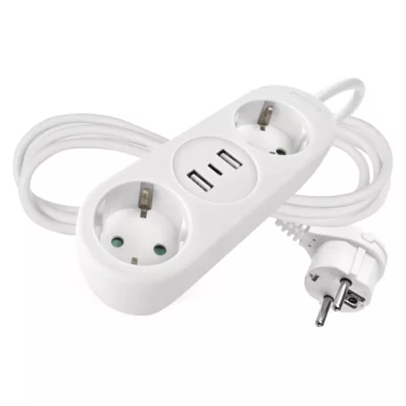 Hosszabbító 1,4 m / 2 aljzat+2×USB-A+1×USB-C / fehér / PVC / 1,5 mm2