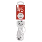 Hosszabbító 1,4 m / 2 aljzat+2×USB-A+1×USB-C / fehér / PVC / 1,5 mm2