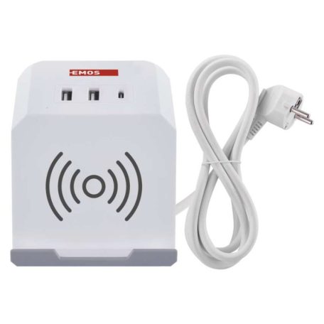 Hosszabbító - kocka 2 m / 2 aljzat / fehér / 2×USB-A+1×USB-C+Qi / 1,5 mm2