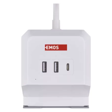 Hosszabbító - kocka 2 m / 2 aljzat / fehér / 2×USB-A+1×USB-C+Qi / 1,5 mm2