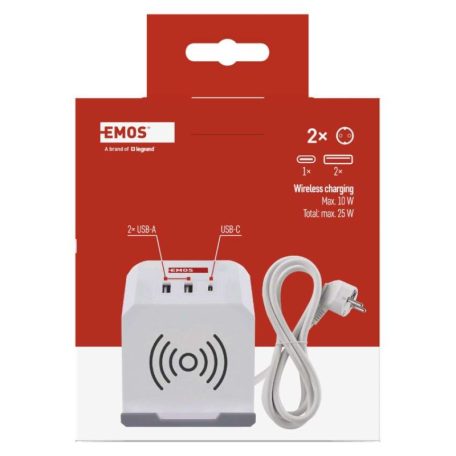 Hosszabbító - kocka 2 m / 2 aljzat / fehér / 2×USB-A+1×USB-C+Qi / 1,5 mm2