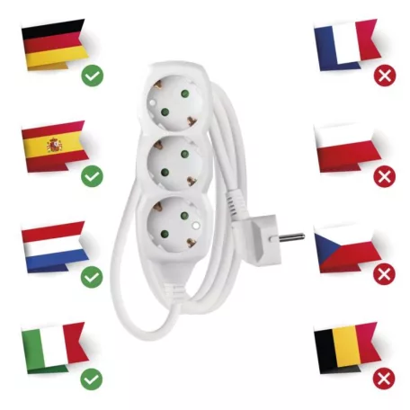 Hosszabbító 1,5 m / 3 aljzat / fehér / PVC / 1,5 mm2