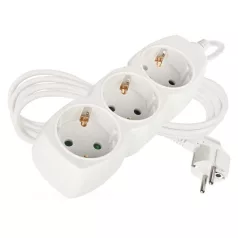Hosszabbító 2 m / 3 aljzat / fehér / PVC / 1 mm2