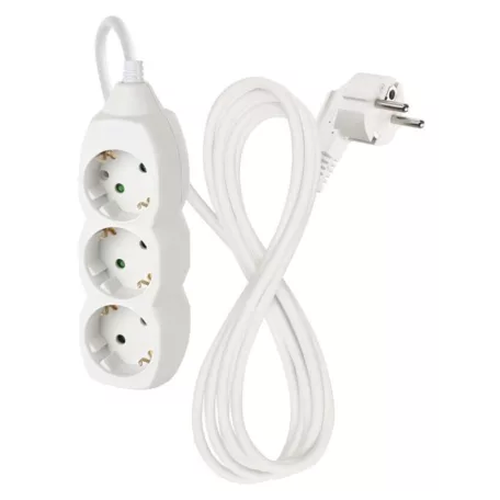 Hosszabbító 2 m / 3 aljzat / fehér / PVC / 1 mm2