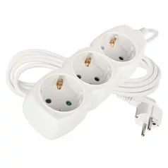 Hosszabbító 3 m / 3 aljzat / fehér / PVC / 1,5 mm2