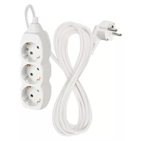 Hosszabbító 5 m / 3 aljzat / fehér / PVC / 1,5 mm2