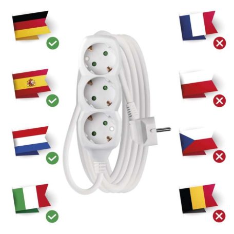 Hosszabbító 5 m / 3 aljzat / fehér / PVC / 1,5 mm2