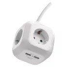 Hosszabbító - kocka 1,9 m / 4 aljzat / fehér / PVC / USB / 1,5 mm2