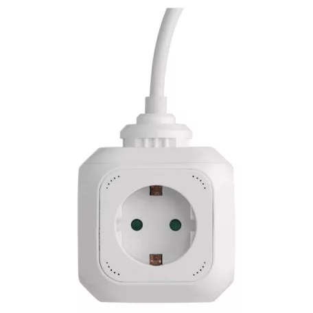 Hosszabbító - kocka 1,9 m / 4 aljzat / fehér / PVC / USB / 1,5 mm2