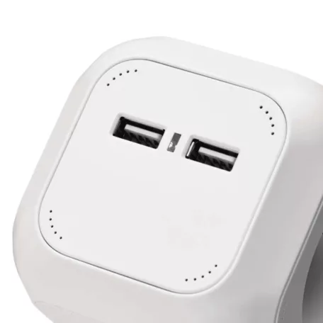 Hosszabbító - kocka 1,9 m / 4 aljzat / fehér / PVC / USB / 1,5 mm2