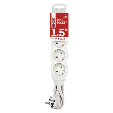 Hosszabbító 1,5 m / 4 aljzat / fehér / PVC / 1,5 mm2