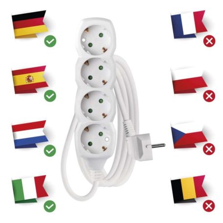 Hosszabbító 3 m / 4 aljzat / fehér / PVC / 1,5 mm2