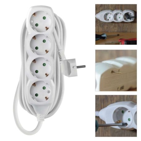 Hosszabbító 5 m / 4 aljzat / fehér / PVC / 1,5 mm2