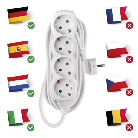 Hosszabbító 5 m / 4 aljzat / fehér / PVC / 1,5 mm2