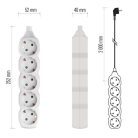 Hosszabbító 2 m  /  5 aljzat  /  fehér  /  PVC  /  1 mm2