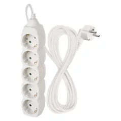 Hosszabbító 5 m / 5 aljzat / fehér / PVC / 1,5 mm2
