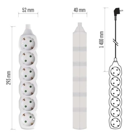 Hosszabbító 1,4 m  /  6 aljzat  /  fehér  /  PVC  /  1 mm2