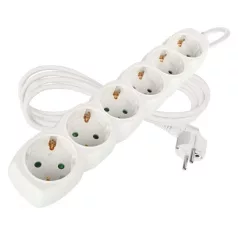Hosszabbító 2 m / 6 aljzat / fehér / PVC / 1 mm2