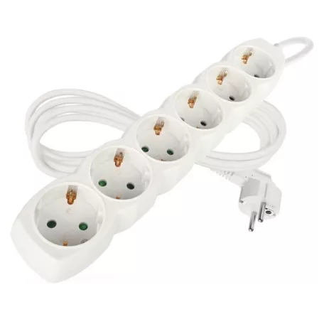 Hosszabbító 2 m / 6 aljzat / fehér / PVC / 1 mm2