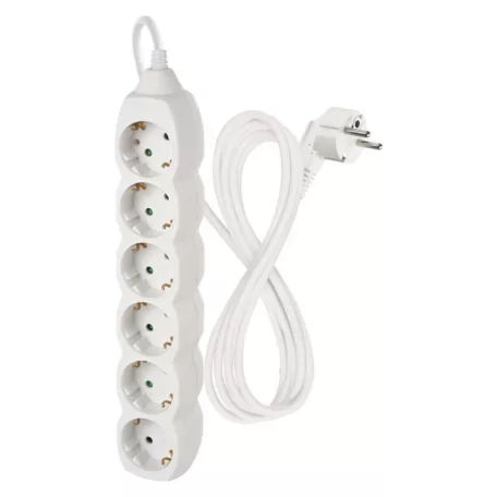 Hosszabbító 2 m / 6 aljzat / fehér / PVC / 1 mm2