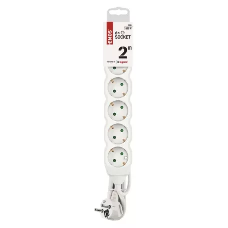 Hosszabbító 2 m / 6 aljzat / fehér / PVC / 1 mm2