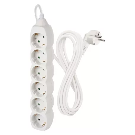 Hosszabbító 3 m / 6 aljzat / fehér / PVC / 1,5 mm2