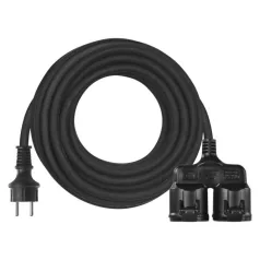   Hosszabbító 15 m / 2 aljzat / fekete / gumi / 250 V / 1,5 mm2