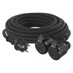   Hosszabbító 20 m / 2 aljzat / fekete / gumi / 250 V / 1,5 mm2