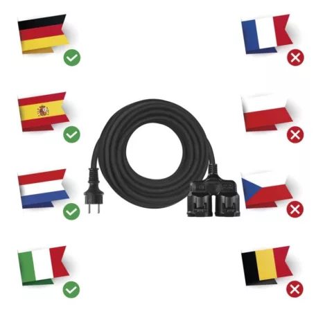 Hosszabbító 20 m / 2 aljzat / fekete / gumi / 250 V / 1,5 mm2