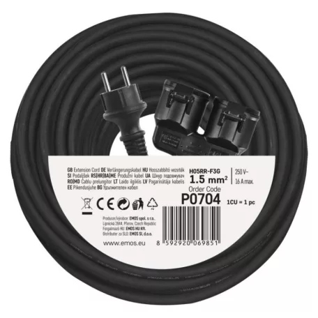 Hosszabbító 25 m / 2 aljzat / fekete / gumi / 250 V / 1,5 mm2